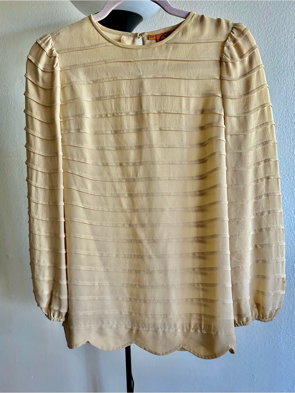 Tory Burch Cream Long Sleeve Scallop Hem Blouse Dress